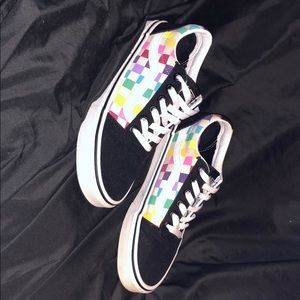 Women’s multi color checkerboard vans.